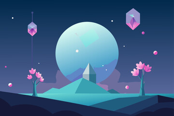 night landscape with moon and stars