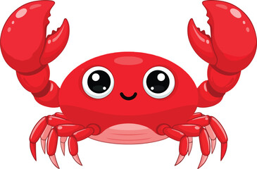 Cute crab character illustration smiling red crab with big claws isolated on white background