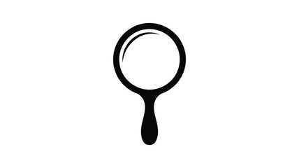 Simple black silhouette of an oval hand mirror with a long handle on a white background