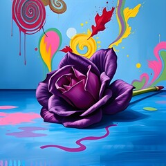 pink rose on blue background