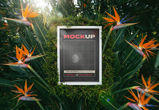 Vertical Poster Mockup with Bird of Paradise Flowers