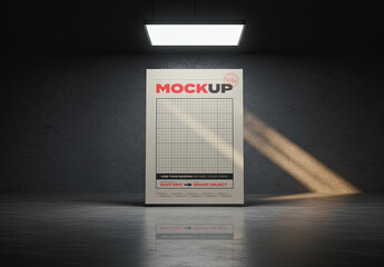 Vertical Poster on Concrete Room with Light Mockup