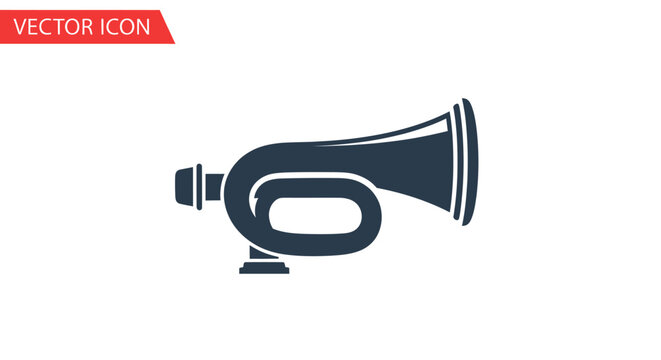 Simple solid glyph icon of a vintage bulb horn klaxon or signal horn.
