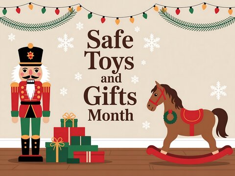 Celebrate safe toys and gifts month with classic holiday decorations and festive presents for children - Powered by Adobe