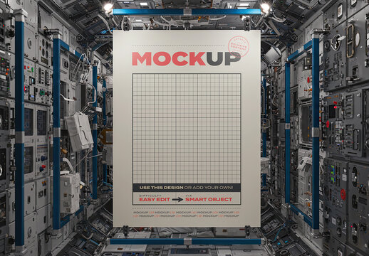 Vertical Poster on Spaceship Corridor Mockup