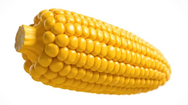 Close Up View of Golden Yellow Corn Cob with Kernel Rows Fresh Harvest Isolated on White Background Studio Lighting Detailed Macro Food Photography