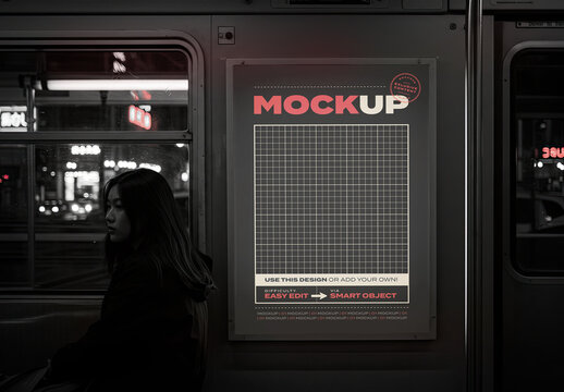 Vertical Sign in Train Mockup with Girl