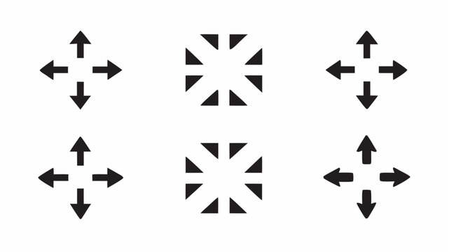 Illustration showing six black directional arrows and triangular shapes arranged in a symmetrical pattern | editable eps vectors silhouette