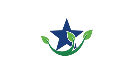 Blue star with green leaves growth symbol
