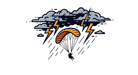 Paraglider braving a dramatic thunderstorm with lightning and heavy rain. © Lidot