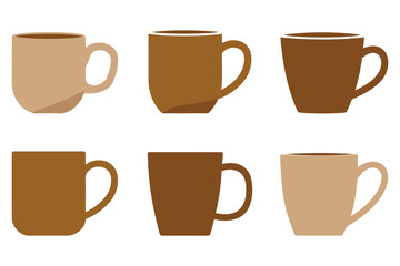 Coffee cup silhouette icon set brown mug illustration on white background
