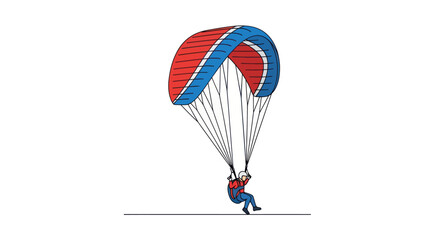A person paragliding with a red and blue parachute against a white background. © Lidot