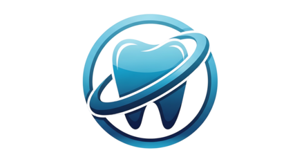 Modern dental logo with gleaming tooth and orbit