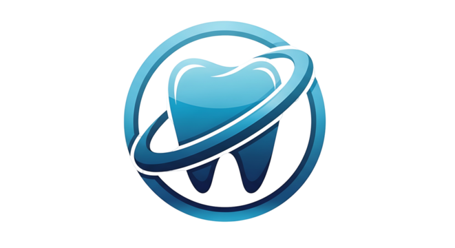 Modern dental logo with gleaming tooth and orbit