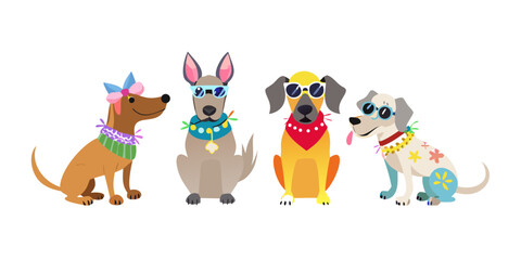 Obraz premium PNG Stylish dogs wearing colorful accessories, element set on transparent background.vector icons