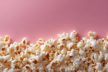 Fresh Popcorn on a Pink Background for Snack and Movie Night Themes