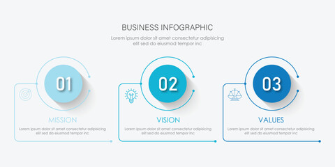 Mission, Vision, and Values ​​of company with text. Company infographic Banner template. Modern flat icon design. Abstract icon. Purpose business concept.