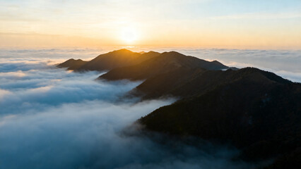 Sunrise over mountain cloud sea