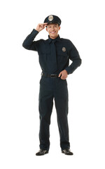 Obraz premium Young policeman in uniform on white background