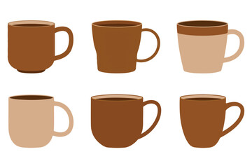 Obraz premium Coffee cup silhouette icon set brown mug illustration on white background 