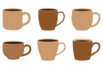 Coffee cup silhouette icon set brown mug illustration on white background
