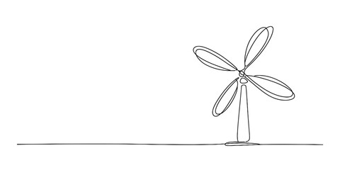 Minimalist continuous line drawing of a wind turbine generating clean energy a symbol of renewable power vector © Single Line Art