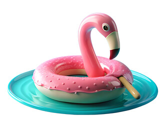 Melting Strawberry Popsicle with Flamingo Pool Ring on Aqua Backdrop – Modern Summer 3D Illustration