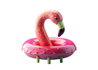 Melting Strawberry Popsicle with Flamingo Pool Ring on Aqua Backdrop – Modern Summer 3D Illustration