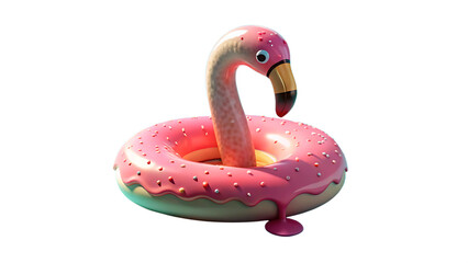Melting Strawberry Popsicle with Flamingo Pool Ring on Aqua Backdrop – Modern Summer 3D Illustration