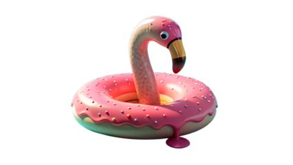 Melting Strawberry Popsicle with Flamingo Pool Ring on Aqua Backdrop – Modern Summer 3D Illustration