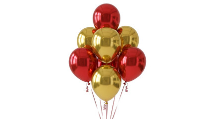 Bunch of Red and Gold Balloons on White Background