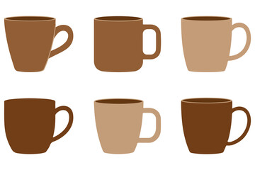 Coffee cup silhouette icon set brown mug illustration on white background
