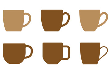 Coffee cup silhouette icon set brown mug illustration on white background
