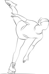 One continuous line drawing on white isolated background. Minimalism linear illustration. skate, skater, sport, children, figure, ice, competition, girl, professional, young