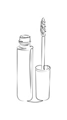 One continuous line drawing on white isolated background. Minimalism linear illustration. cosmetic, make-up, mascara, beauty, applicator, black, fashion, isolated, product, eyelash