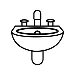 Simple black outline shows a modern bathroom sink fixture on a white background
