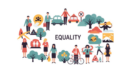 Equality Concept with Diverse People and Elements Illustration