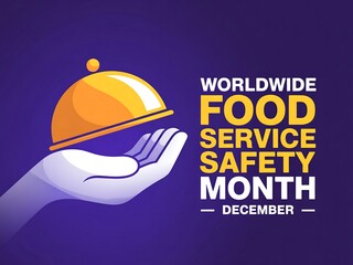 Illustration of a hand holding a food service cloche celebrating worldwide food service safety month in december