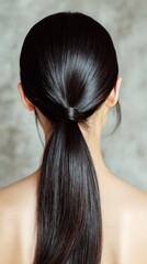 Fototapeta premium Woman with sleek dark hair tied in ponytail