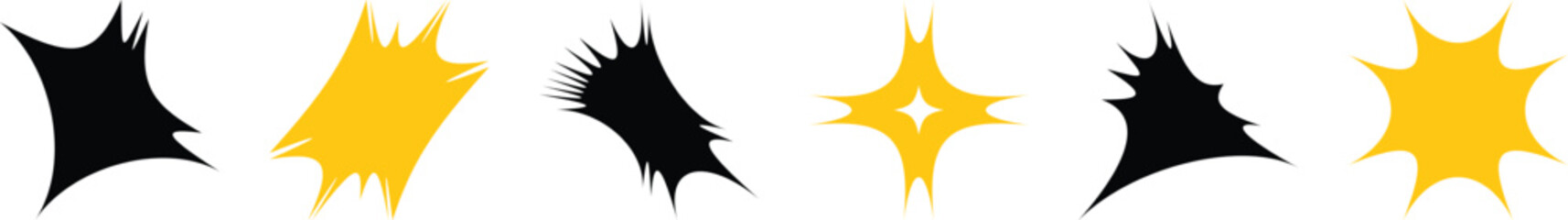 Collection of Black and Yellow Starburst and Explosion Shapes
