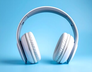 White over-ear headphones on a vibrant blue background.  A studio shot