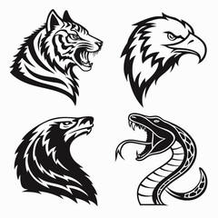 Four black tribal animal head vector designs tiger head