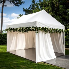 White party tent with decorations