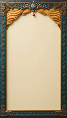 Ornate antique frame with draped fabric and decorative elements at the top