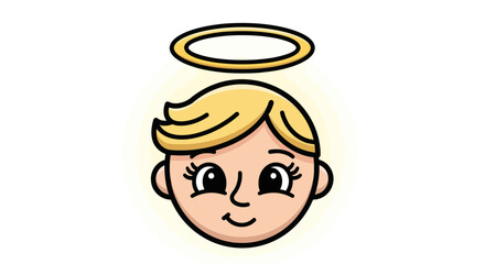 Fototapeta premium Cartoon Angel Face with Halo Blonde Hair and Smiling Expression.