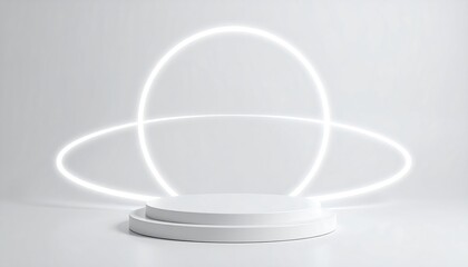 White pedestal with glowing light rings