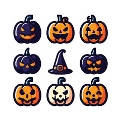 Dark Themed Pumpkin Face Vector Icons
