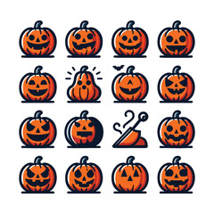 Happy Halloween Pumpkin Smile Vector Set