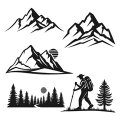 Black silhouette mountain range and hiker vector graphics © MD MOGAMMEL HAQUE 