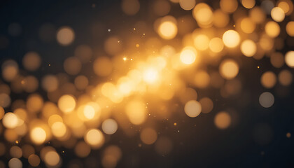 Bright golden bokeh lights sparkle and glow on dark background abstract